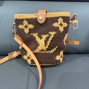 Handmade Brown and Tan Crochet Bucket Bag Crossbody Bag